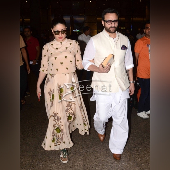 Ritu Kumar Label Floral Beige Dress aso Kareena Kapoor XS Green Silk Maxi - Picture 2 of 10